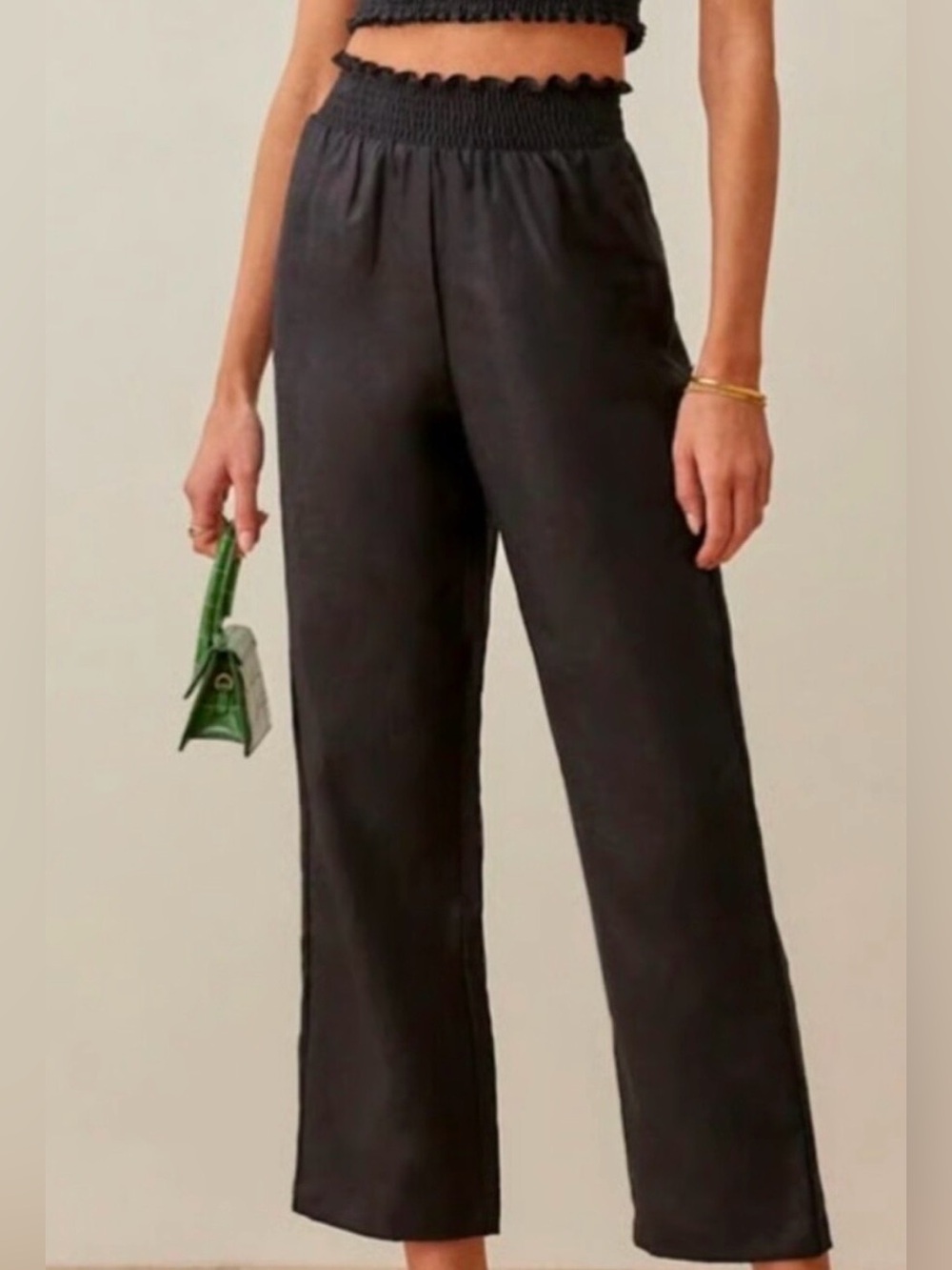 Reformation 100% Linen Smocked Wide-Leg Pants